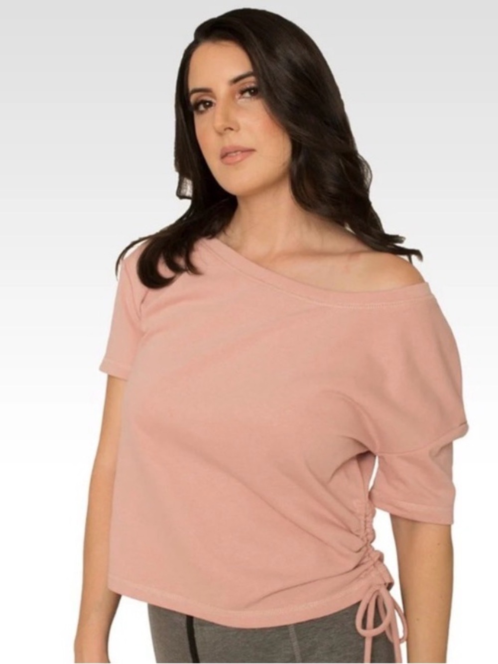 Standards & Practices Nola Boat Neck French Terry Pal Pink Ruched Tee